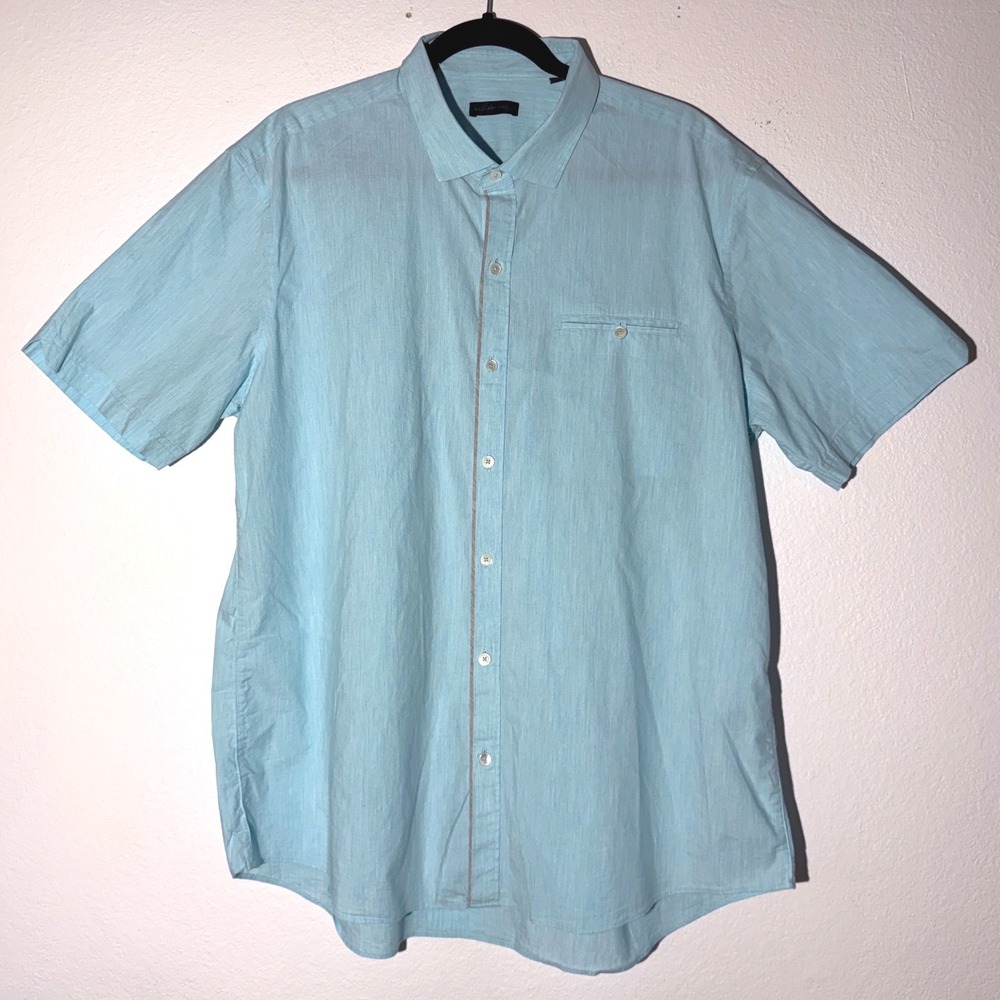 Zachary Prell Mens XXL Light Blue Short Sleeve Button Down Shirt
